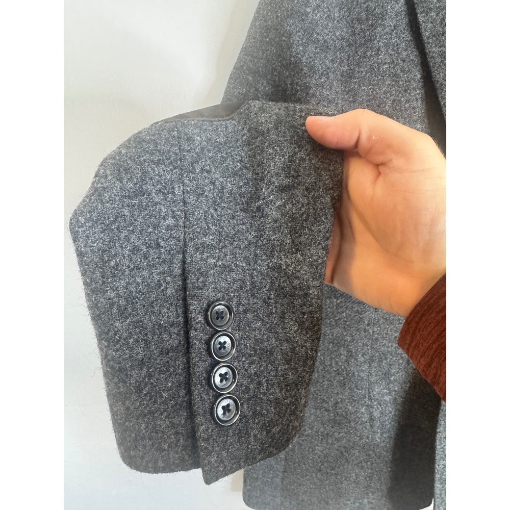J Crew Abraham Moon Mens 38R Grey Wool Blazer Sport Coat Elbow Patches British - Picture 3 of 10